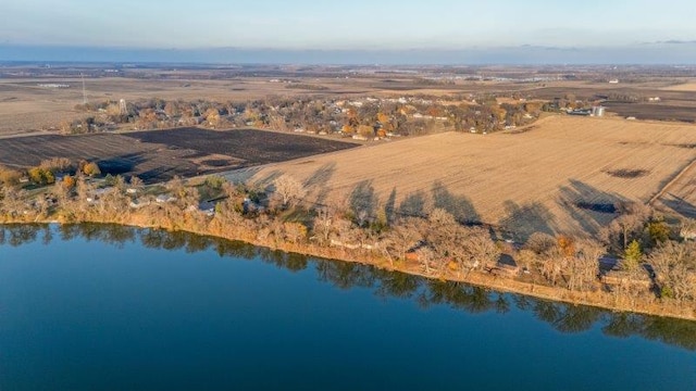 drone / aerial view with a water view and a rural view