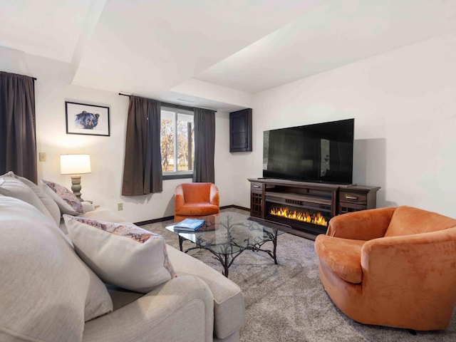 living room featuring a fireplace