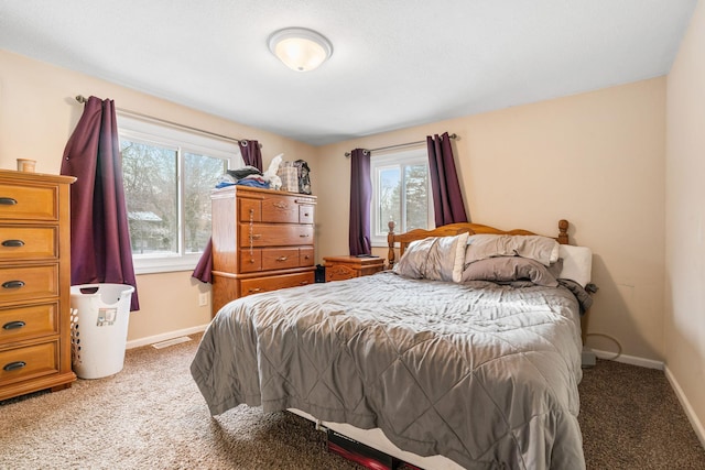 carpeted bedroom with multiple windows