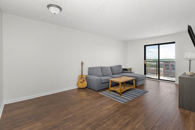 living room with dark hardwood / wood-style floors