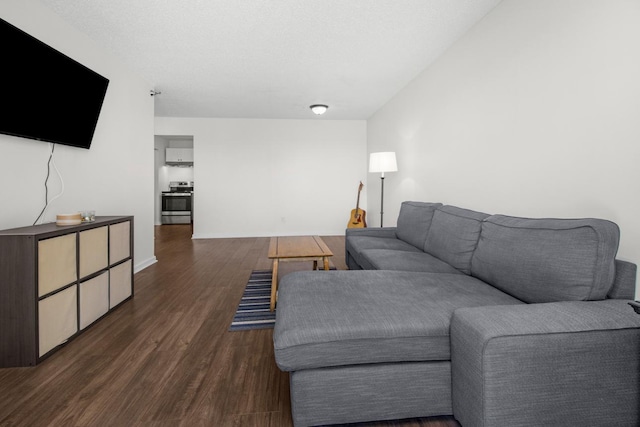 living room with dark hardwood / wood-style floors