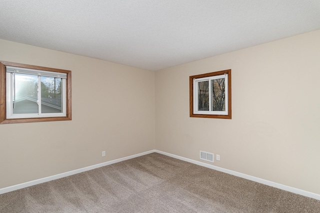 empty room with carpet and a textured ceiling