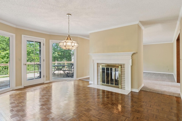 6517 Crackleberry Trl, Woodbury, MN 55129 - unfurnished living room with plenty of natural light, a textured ceiling, and a brick fireplace