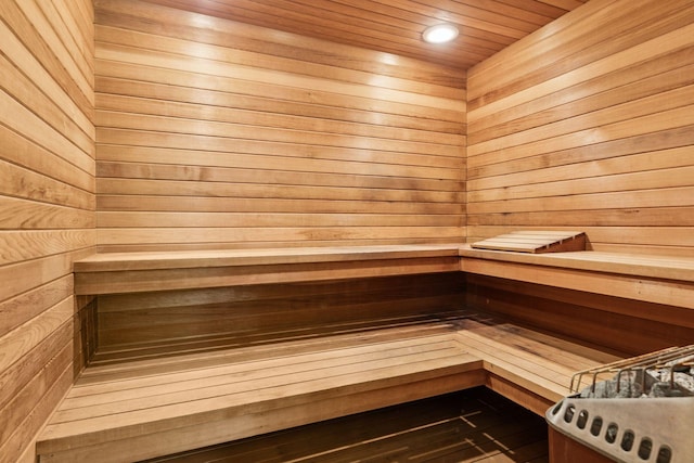 6517 Crackleberry Trl, Woodbury, MN 55129 - relaxing sauna with wood walls, recessed lighting, and wooden ceiling