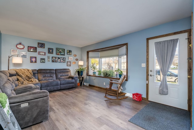 living room featuring a healthy amount of sunlight and light wood-type flooring