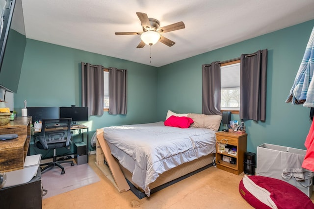 bedroom featuring ceiling fan