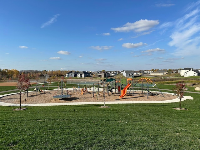 view of play area featuring a lawn