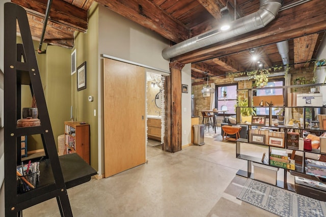 basement with wooden ceiling