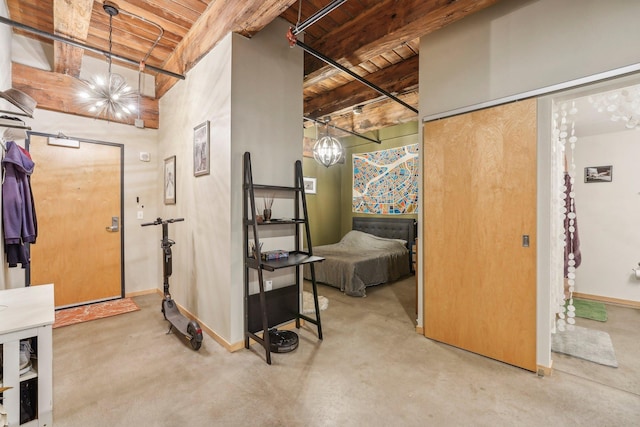 basement featuring a chandelier