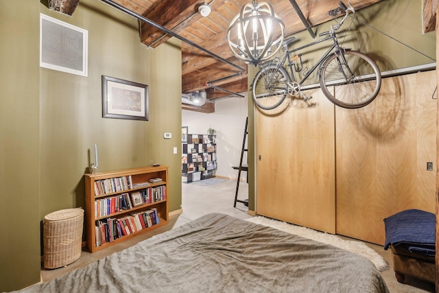 bedroom featuring wooden ceiling