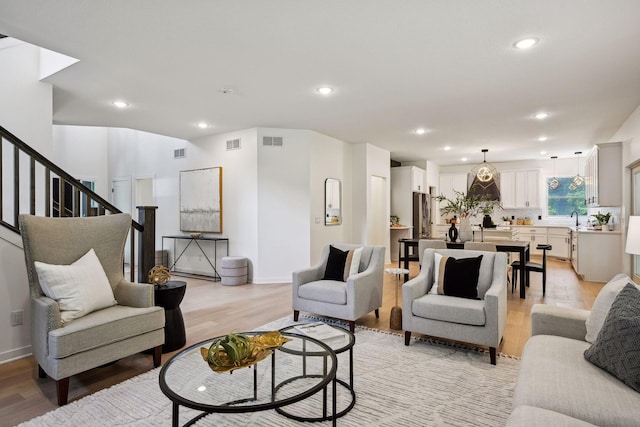 living room featuring light hardwood / wood-style flooring