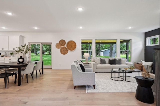 living room featuring light wood-type flooring