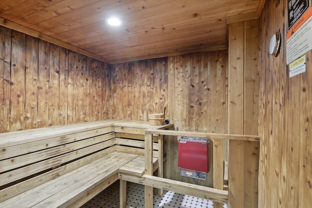 1920 1st St Unit 2001, Minneapolis, MN 55454 - relaxing sauna / steam room with wood ceiling, wooden walls, and recessed lighting