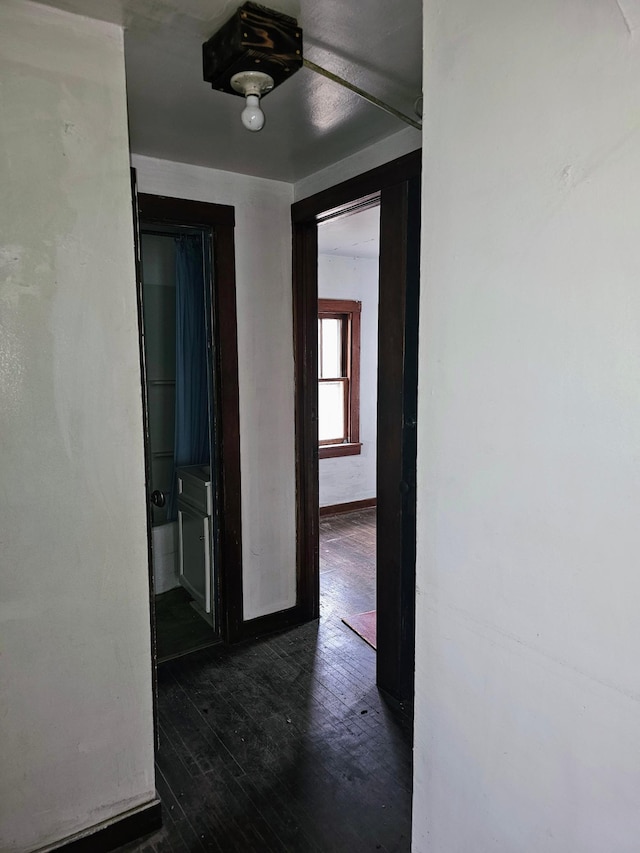 hallway with dark wood-type flooring