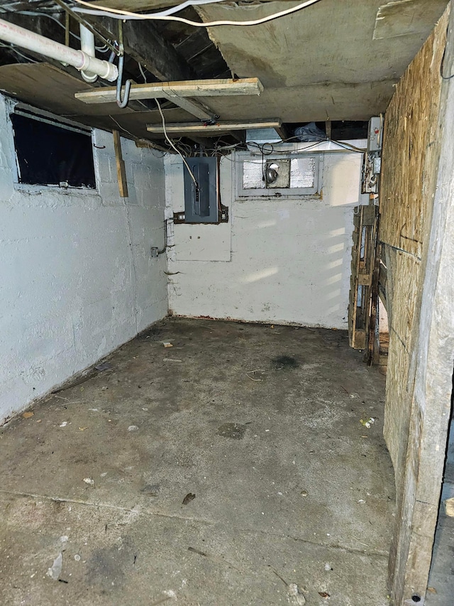 basement with electric panel