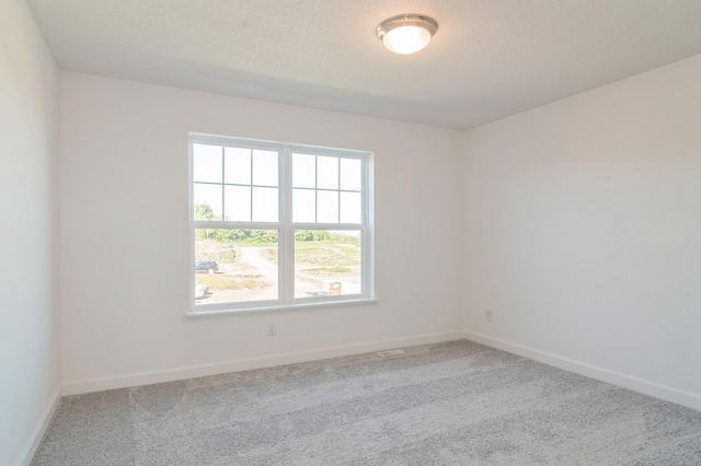 unfurnished room with a textured ceiling and light carpet