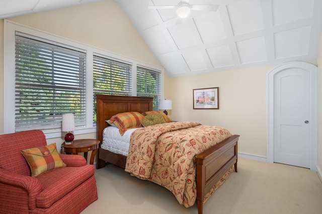 19752 Halwood Rd, Glenwood Twp, MN 56334 - bedroom with lofted ceiling, light colored carpet, and baseboards