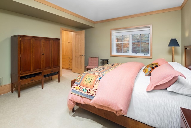 19752 Halwood Rd, Glenwood Twp, MN 56334 - bedroom with light carpet and ornamental molding