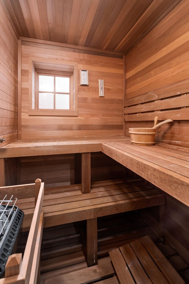 19752 Halwood Rd, Glenwood Twp, MN 56334 - sauna / steam room with wood walls and wood ceiling