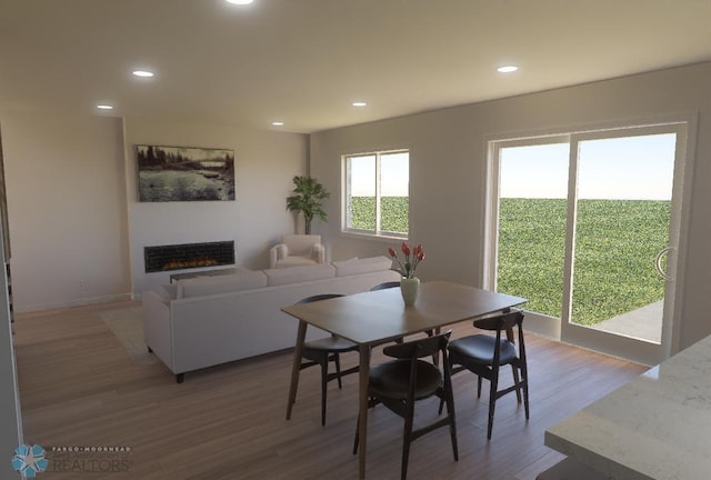 dining area with dark wood-type flooring