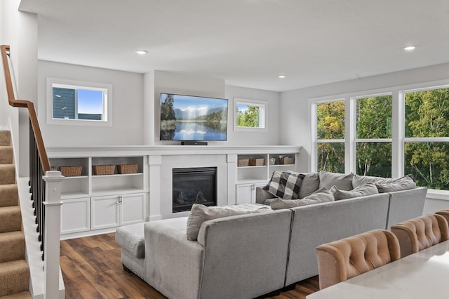 living room featuring dark hardwood / wood-style floors