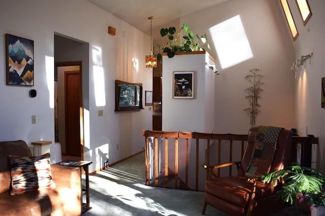 2935 Acorn Ln NE, Bemidji, MN 56601 - hallway featuring carpet flooring and a chandelier