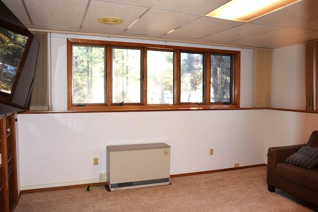 2935 Acorn Ln NE, Bemidji, MN 56601 - living area with light colored carpet, a paneled ceiling, and baseboards