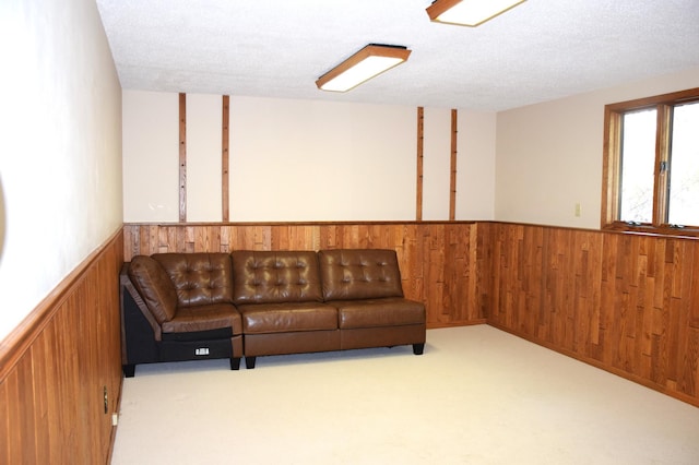 2935 Acorn Ln NE, Bemidji, MN 56601 - sitting room with a wainscoted wall, wood walls, carpet floors, and a textured ceiling
