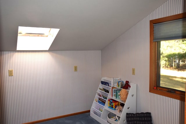 2935 Acorn Ln NE, Bemidji, MN 56601 - bonus room featuring a skylight, wallpapered walls, carpet floors, and baseboards