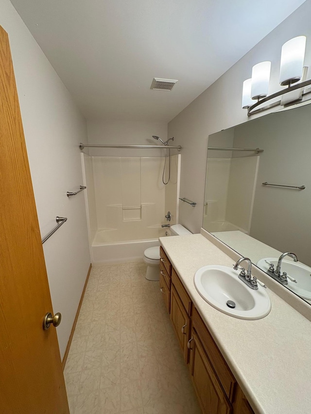 full bathroom featuring vanity, toilet, and shower / bathing tub combination