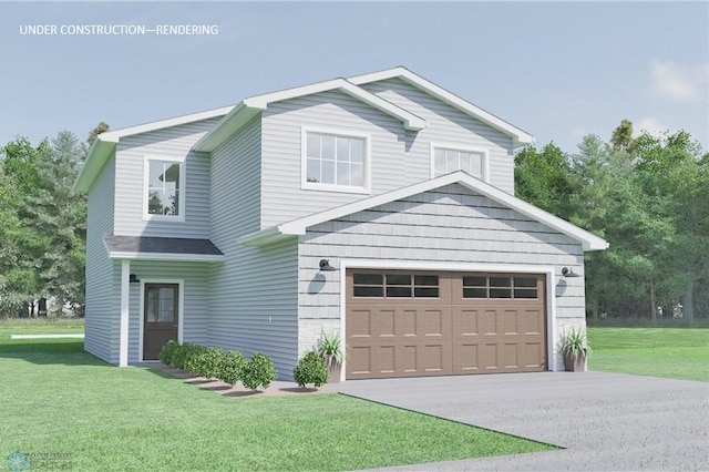 front of property with a front lawn and a garage