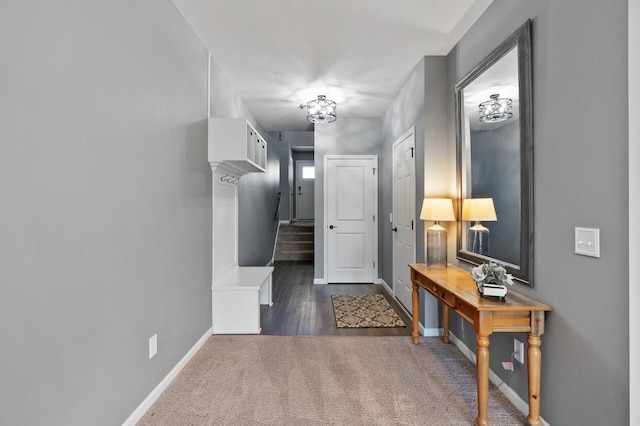 corridor featuring dark wood-type flooring