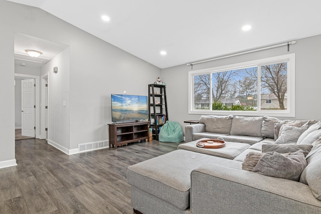 living room with lofted ceiling and wood-type flooring