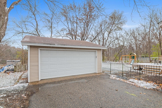 view of snow covered garage