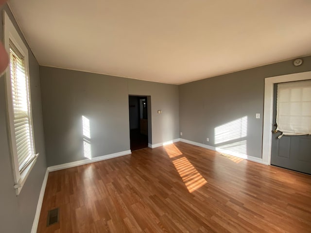 empty room featuring a wealth of natural light and hardwood / wood-style floors