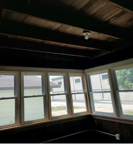 217 Spring St, Mankato, MN 56001 - detailed view of a wood ceiling with exposed beams