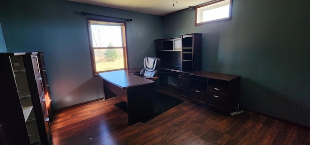 home office featuring dark hardwood / wood-style flooring and plenty of natural light