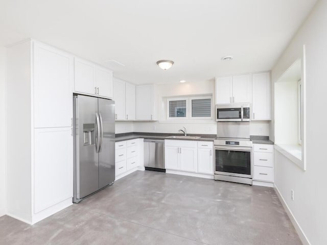 kitchen with sink, white cabinetry, and stainless steel appliances