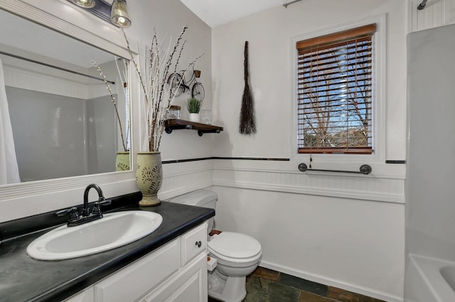 full bathroom with vanity, toilet, and shower / bathing tub combination