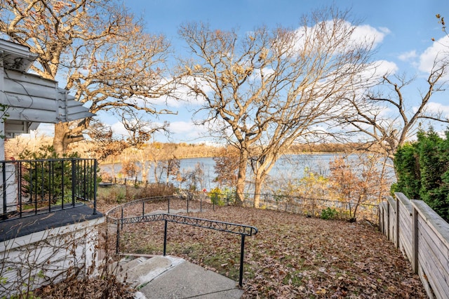 view of yard with a water view