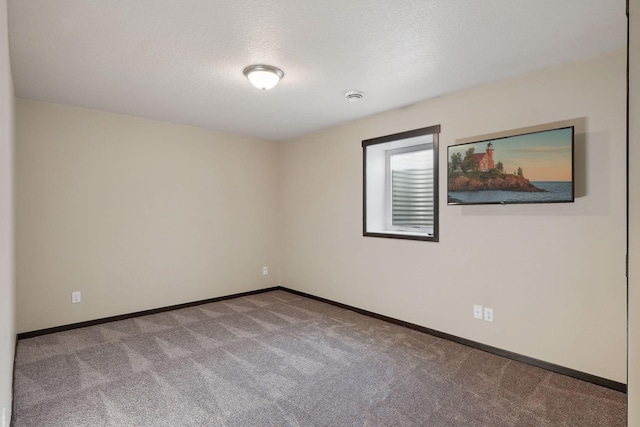 empty room with light colored carpet and a textured ceiling