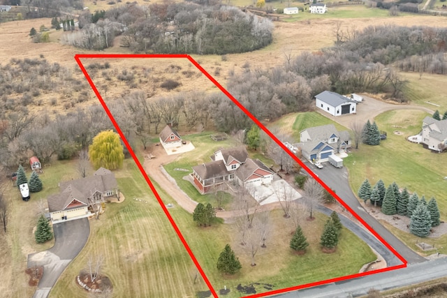 24850 Edenvale Trl, Elko New Market, MN 55020 - aerial view of property and surrounding area with property parcel outlined and rural landscape