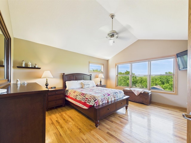 24850 Edenvale Trl, Elko New Market, MN 55020 - bedroom with lofted ceiling, light wood-style floors, and ceiling fan