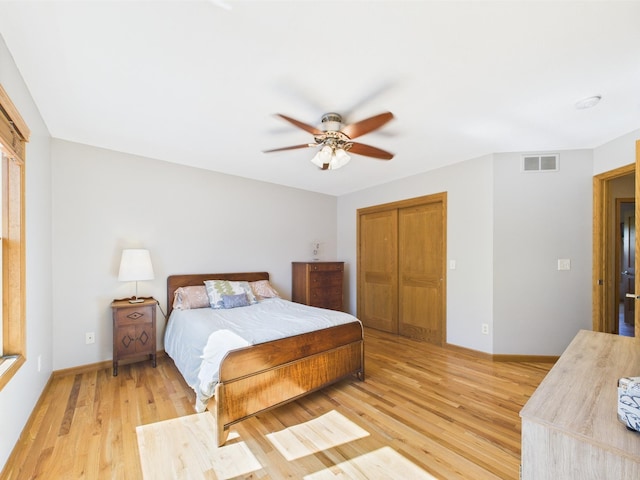 24850 Edenvale Trl, Elko New Market, MN 55020 - bedroom with light wood-style flooring, a closet, and a ceiling fan