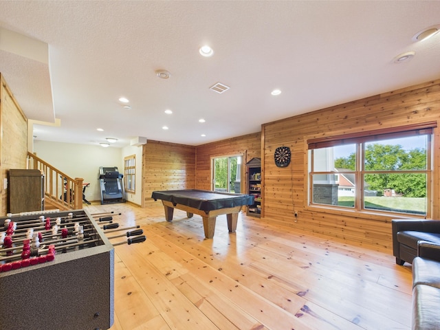 24850 Edenvale Trl, Elko New Market, MN 55020 - rec room with pool table, recessed lighting, light wood-type flooring, and wooden walls