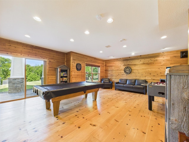24850 Edenvale Trl, Elko New Market, MN 55020 - game room featuring billiards table, plenty of natural light, recessed lighting, wood walls, and light wood-type flooring