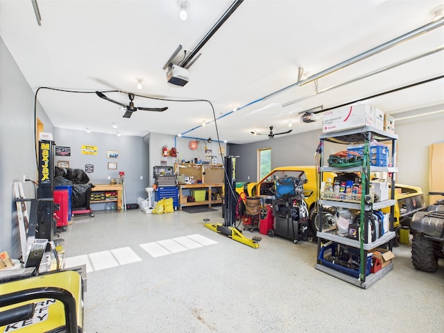24850 Edenvale Trl, Elko New Market, MN 55020 - garage with a garage door opener and a ceiling fan