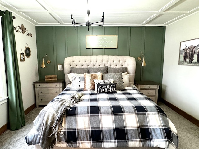 820 Labree Ave N, Thief River Falls, MN 56701 - bedroom featuring baseboards, a chandelier, and carpet floors