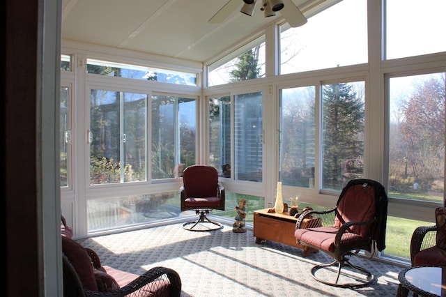 sunroom featuring ceiling fan