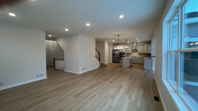 unfurnished living room featuring light wood-type flooring